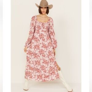 Free People Women's Jaymes Floral Print Midi Long Sleeve Dress, size small